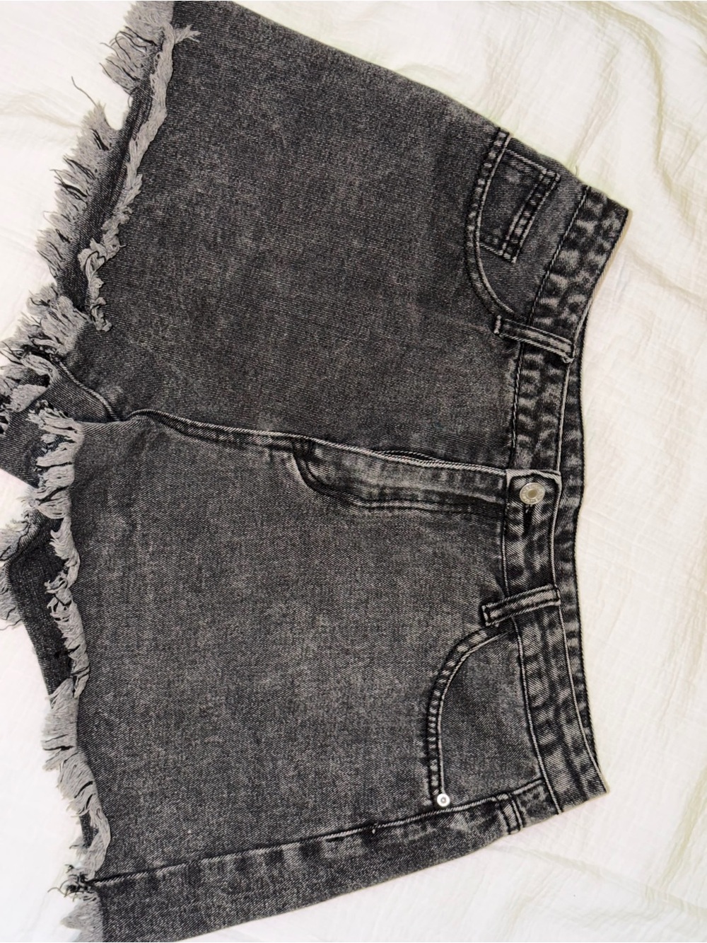 SHEIN Washed Black Frayed Hem Denim Shorts